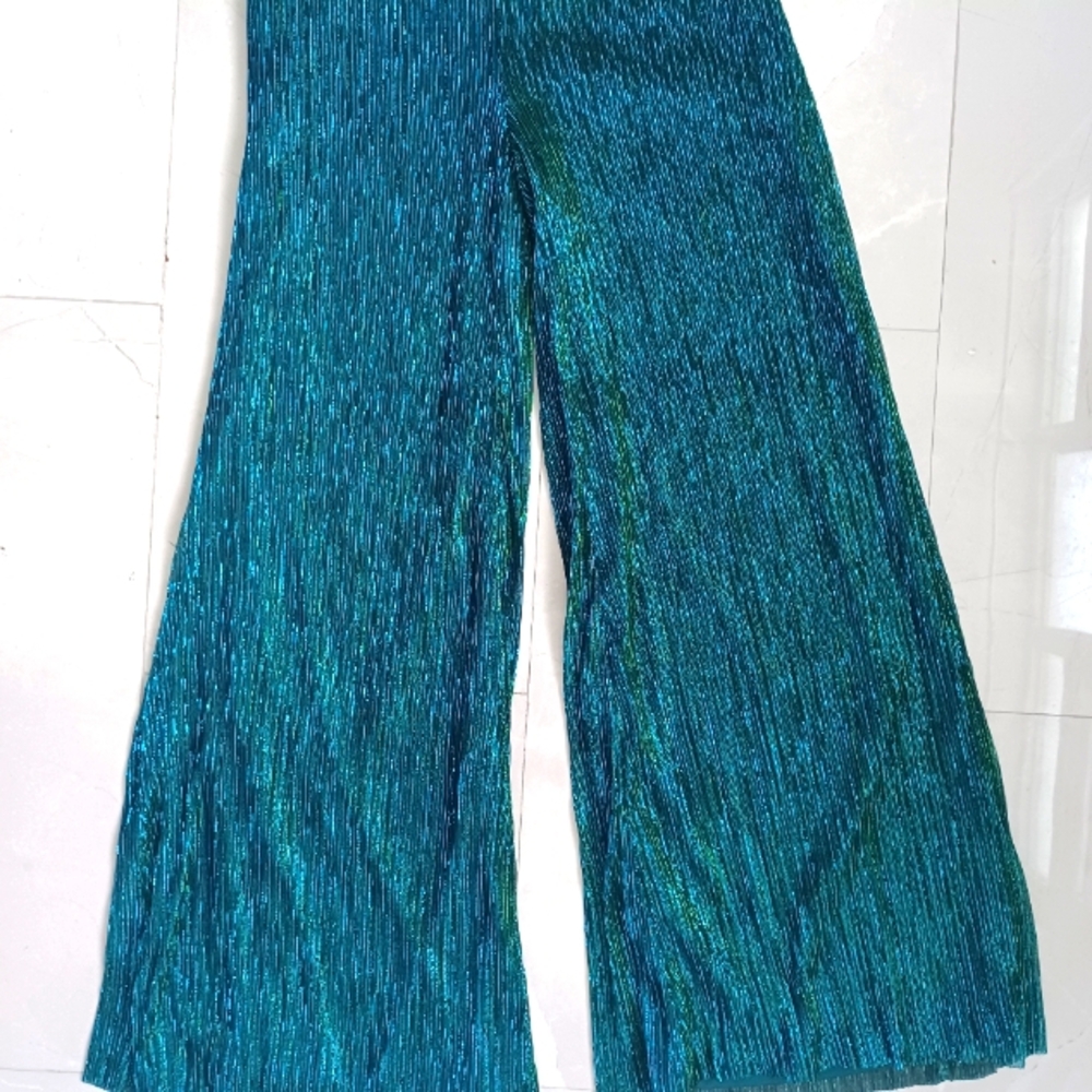 Shimmering Teal Wide-Leg Pants